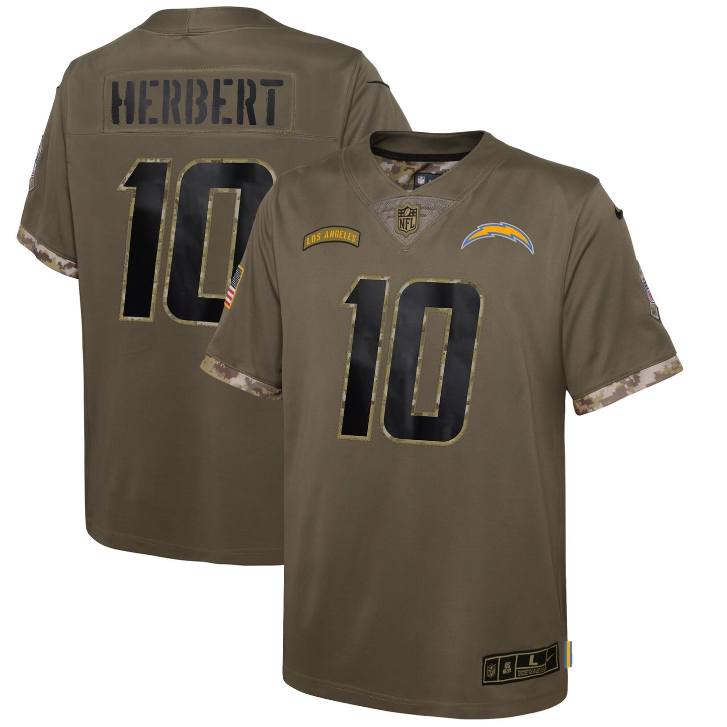 Youth Nike Justin Herbert Olive Los Angeles Chargers 2022 Salute To Service Player Limited Jersey